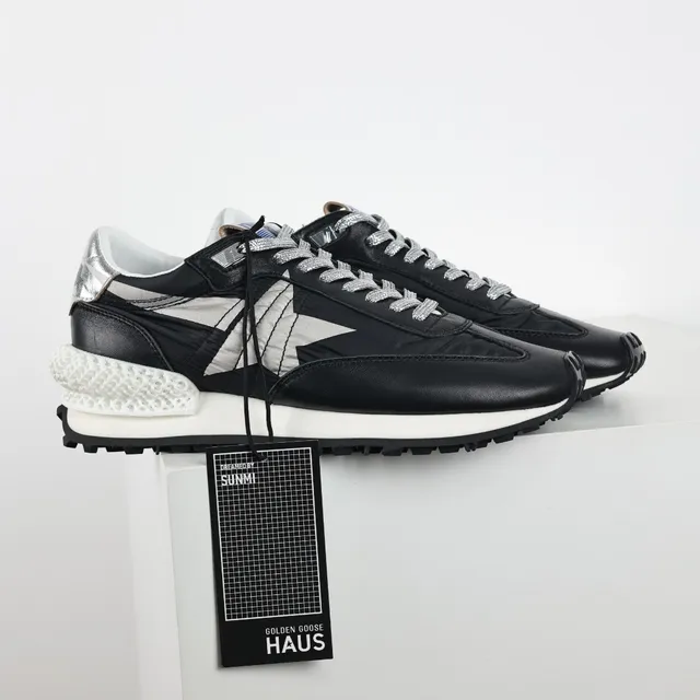 Golden Goose Black Silver Retro Runner Silhouette Cuir Et Panneau Textile Panneaux Chaussures Lifestyle 3