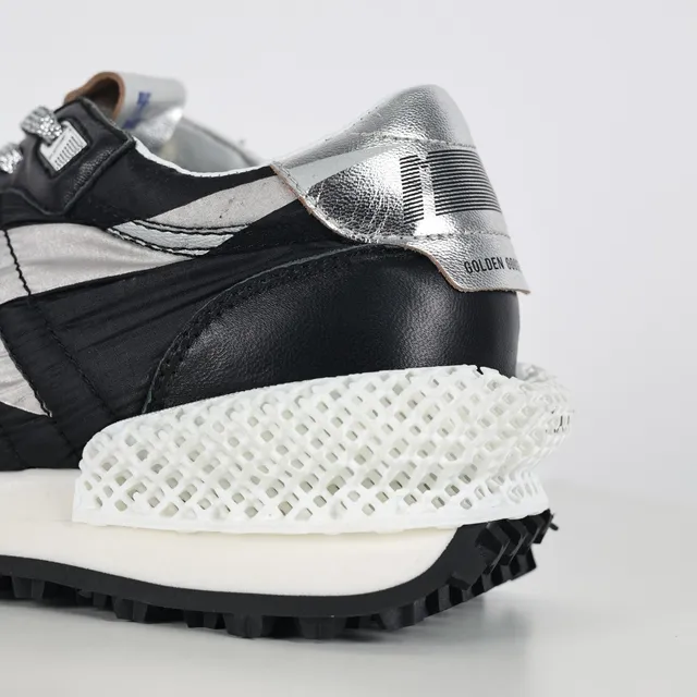 Golden Goose Black Silver Retro Runner Silhouette Cuir Et Panneau Textile Panneaux Chaussures Lifestyle 4