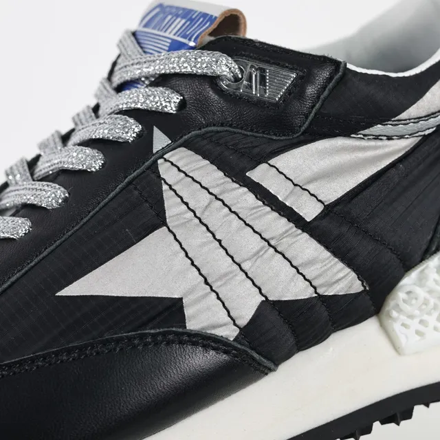 Golden Goose Black Silver Retro Runner Silhouette Cuir Et Panneau Textile Panneaux Chaussures Lifestyle 6