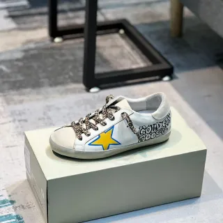 Golden Goose Super-Star White Yellow Distressed Rubber Sole Leopard-Print Laces Lifestyle Sneakers