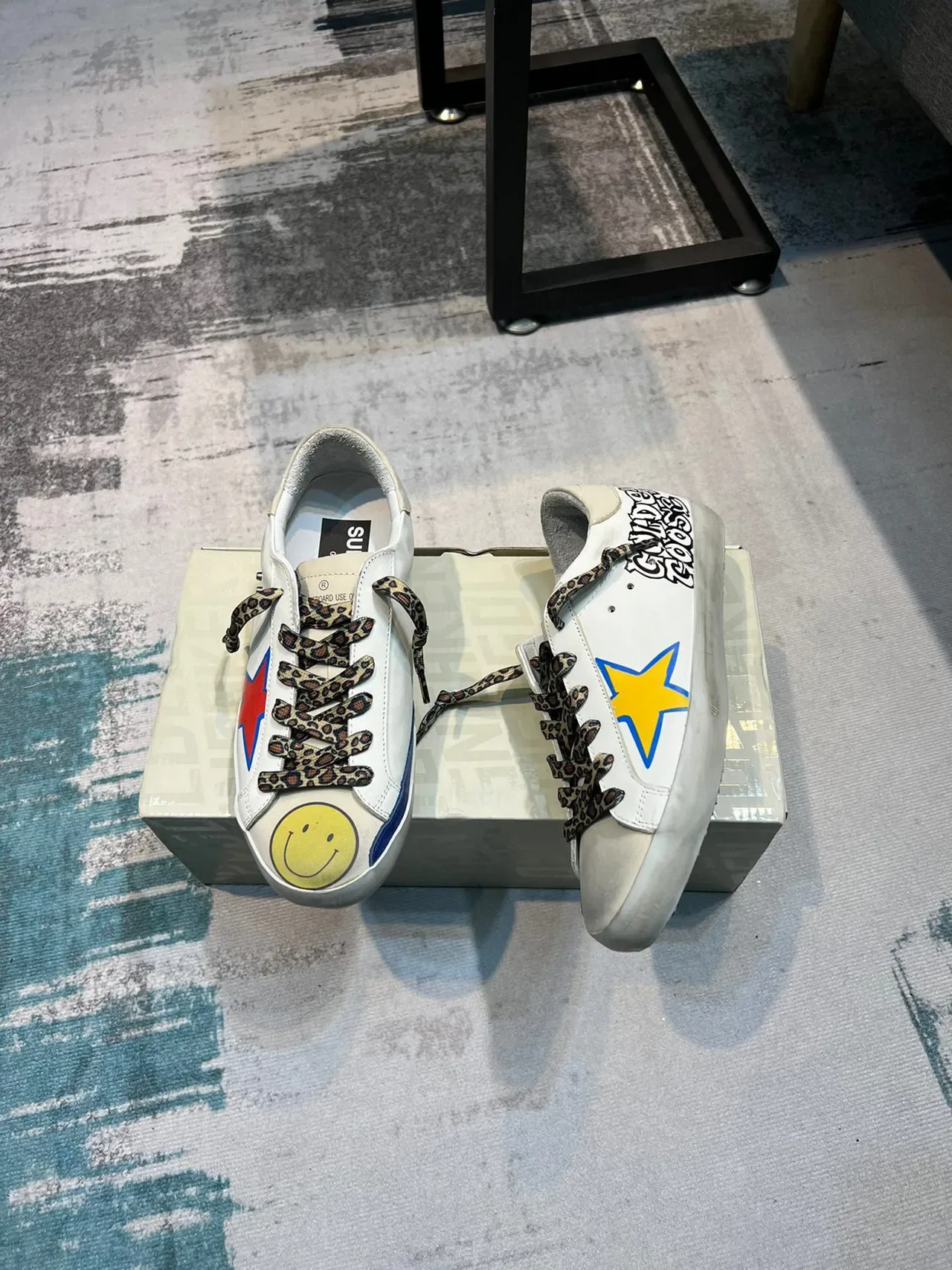 Golden Goose Super-Star White Yellow Distressed Rubber Sole Leopard-Print Laces Lifestyle Sneakers 4