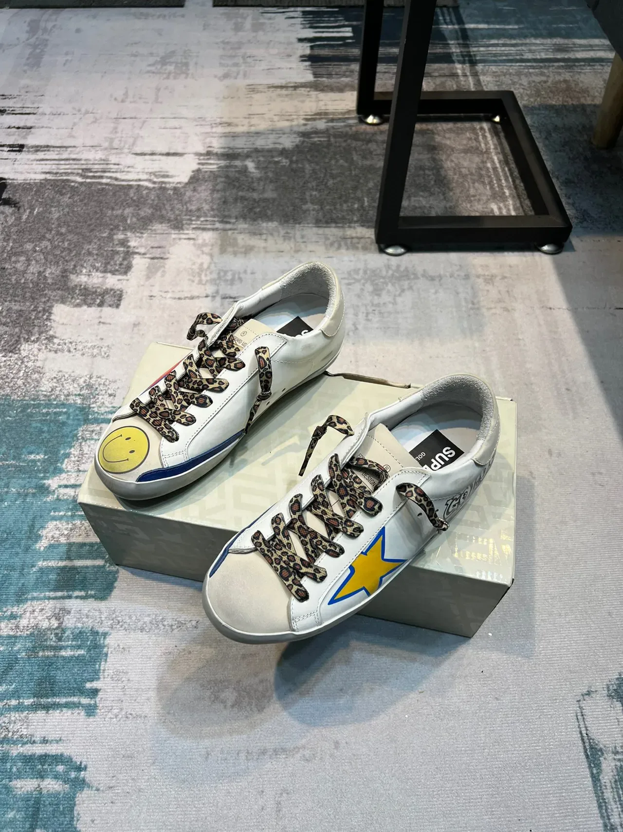 Golden Goose Super-Star White Yellow Distressed Rubber Sole Leopard-Print Laces Lifestyle Sneakers 5