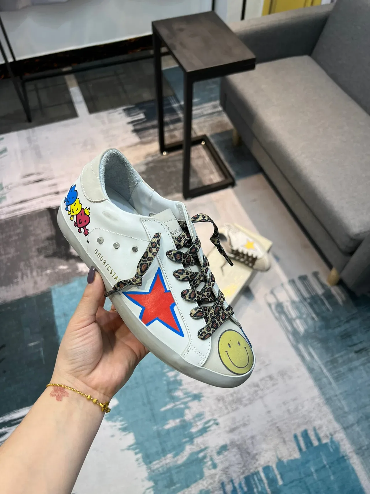 Golden Goose Super-Star White Yellow Distressed Rubber Sole Leopard-Print Laces Lifestyle Sneakers 6