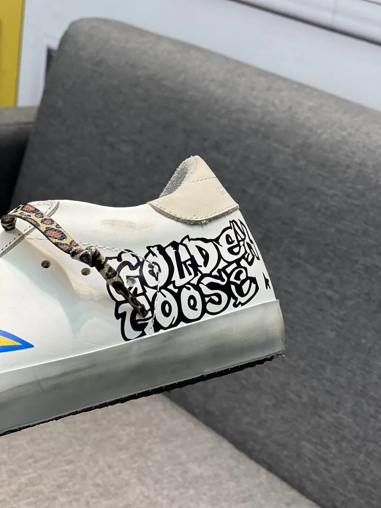 Golden Goose Super-Star White Yellow Distressed Rubber Sole Leopard-Print Laces Lifestyle Sneakers 8