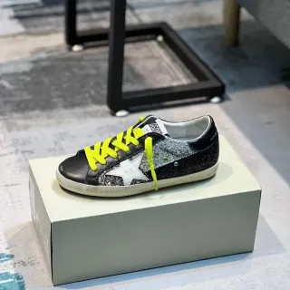 Golden Goose Superstar Black Silver Glitter Neon Yellow Lace-Up Lifestyle Sneakers
