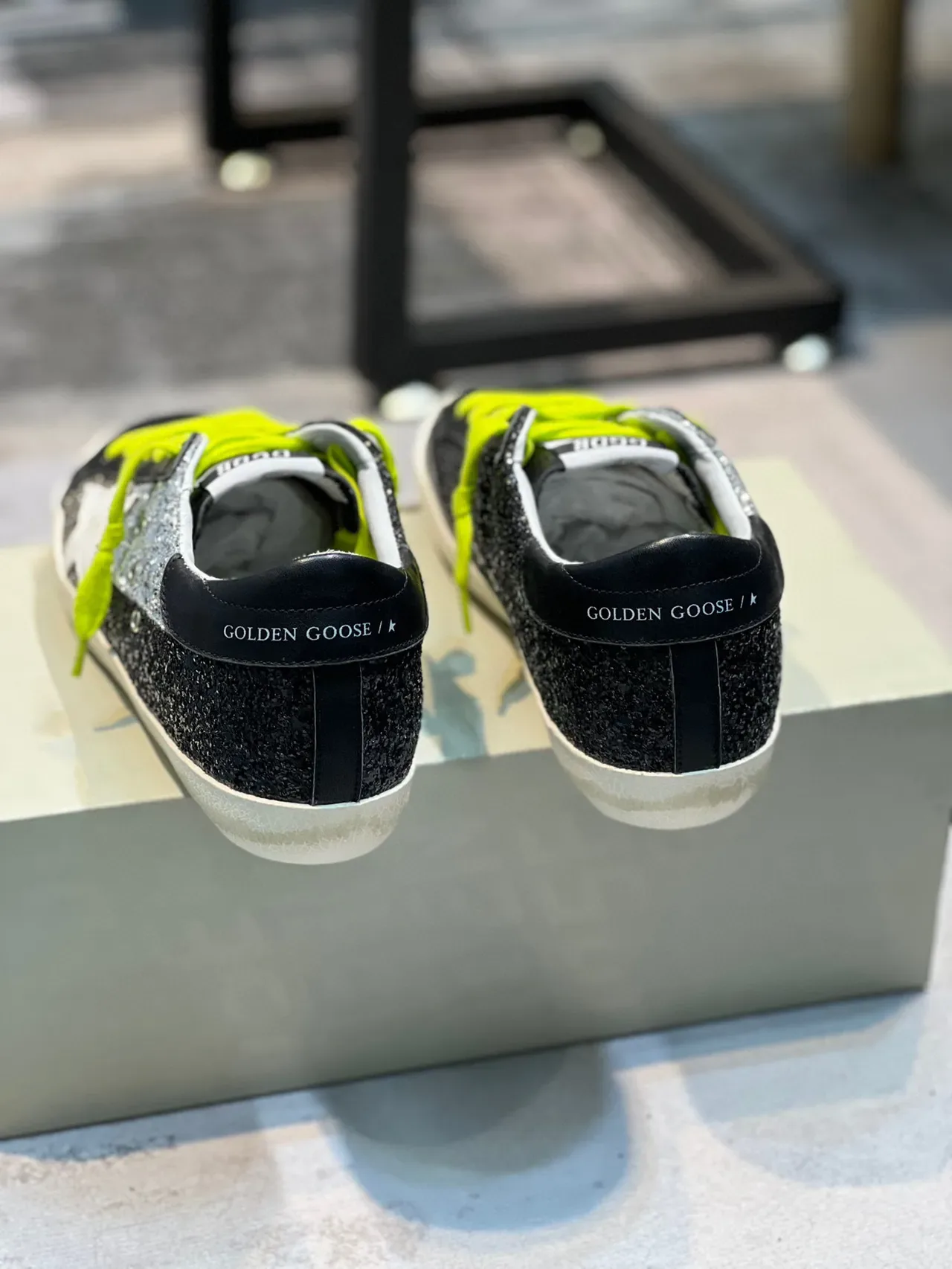 Golden Goose Superstar Black Silver Glitter Neon Yellow Lace-Up Lifestyle Sneakers 2