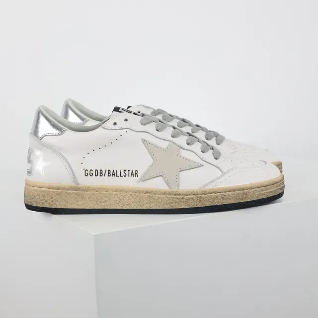 Golden Goose White Silver Leather Upper Stitched Star Patch Lifestyle Sneakers 3