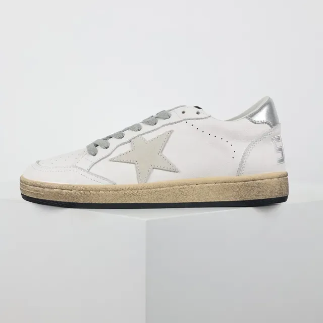 Golden Goose White Silver Leather Upper Stitched Star Patch Lifestyle Sneakers 9