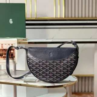 Goyard Navy Brown Semi-Circular Silhouette Leather-and-Canvas Two-Tone Saddle Bag