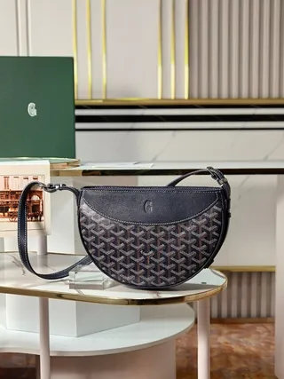 Goyard Navy Brown Semi-Circular Silhouette Leather-and-Canvas Two-Tone Saddle Bag 2