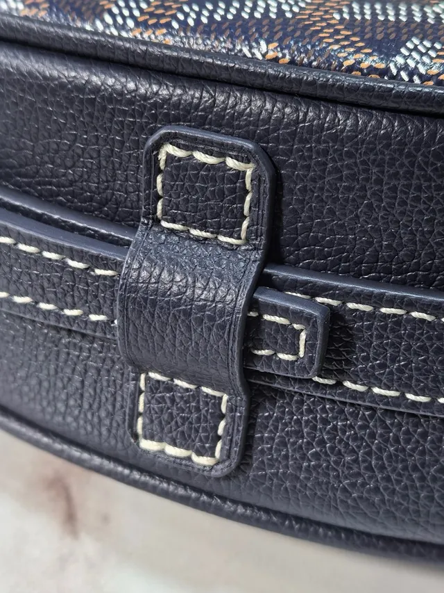 Goyard Navy Brown Semi-Circular Silhouette Leather-and-Canvas Two-Tone Saddle Bag 5