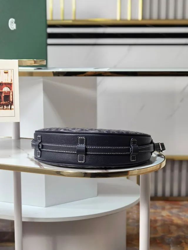 Goyard Navy Brown Semi-Circular Silhouette Leather-and-Canvas Two-Tone Saddle Bag 6
