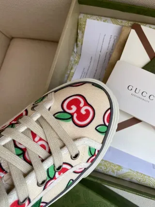 Gucci Ace Apple-Print Cream Lifestyle Sneakers 5