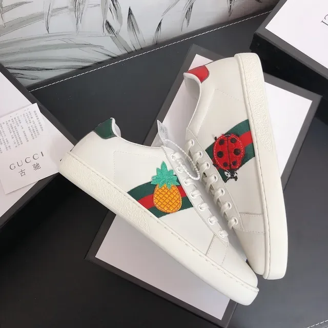 Gucci Ace Embroidered Ladybug and Pineapple White Lifestyle Sneakers 4