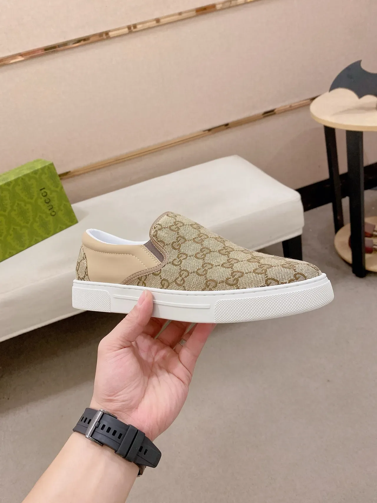 Gucci Ace GG Monogram Beige Slip-On Lifestyle Sneakers 4