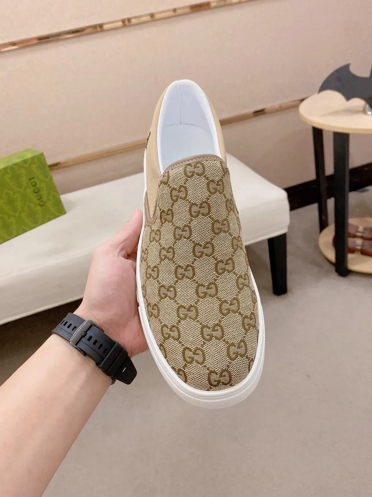 Gucci Ace GG Monogram Beige Slip-On Lifestyle Sneakers 5