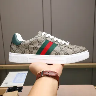 Gucci Ace GG Monogram Web Stripe Beige سنيكرز لايف ستايل