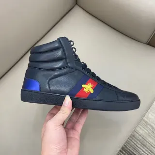 Gucci Ace High Top Black Blue Red Web Bee Lifestyle Sneakers