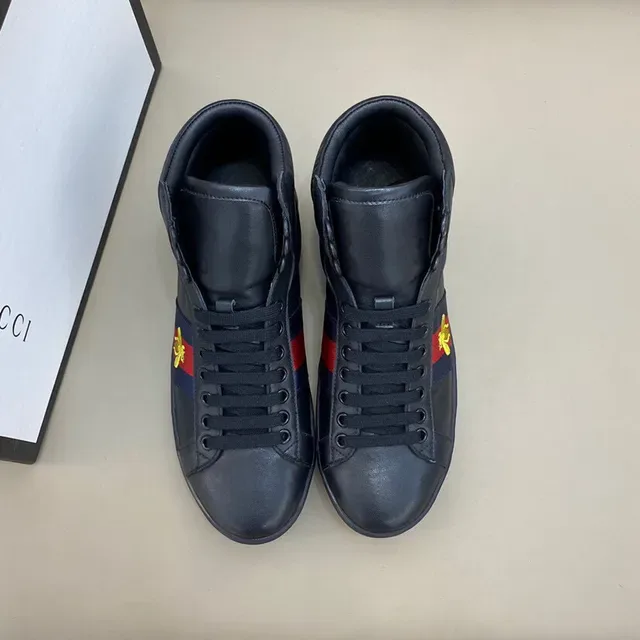 Gucci Ace High Top Black Blue Red Web Bee Lifestyle Sneakers 2