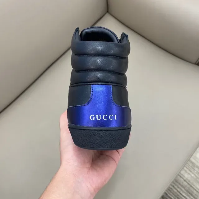 Gucci Ace High Top Black Blue Red Web Bee Lifestyle Sneakers 4