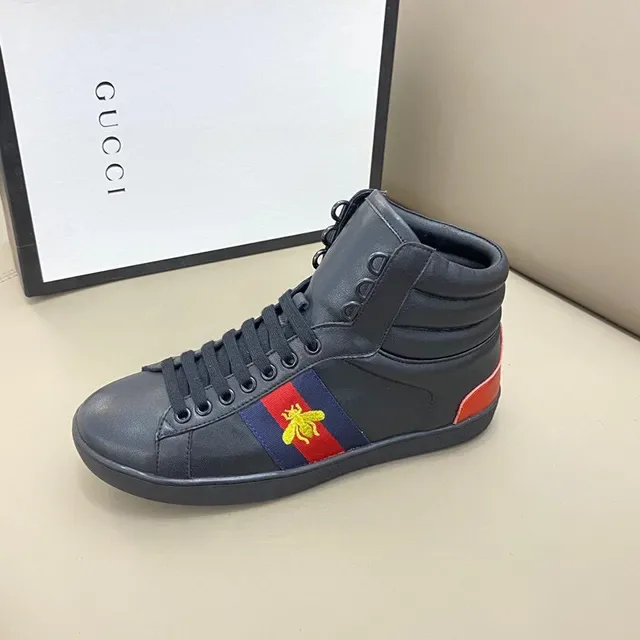 Gucci Ace High Top Black Blue Red Web Bee Lifestyle Sneakers 6