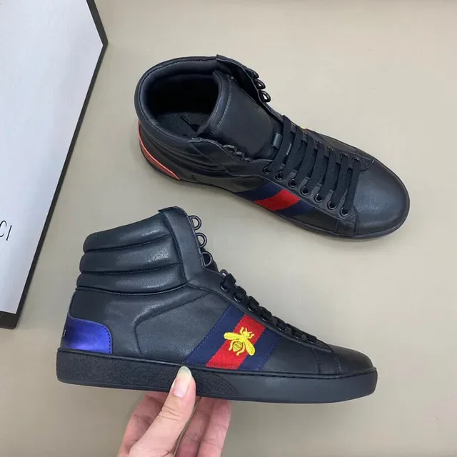 Gucci Ace High Top Black Blue Red Web Bee Lifestyle Sneakers 7