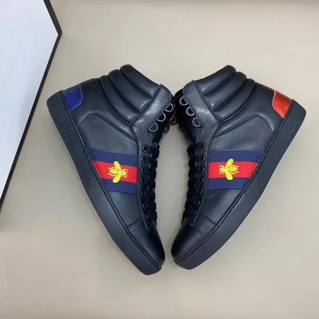 Gucci Ace High Top Black Blue Red Web Bee Lifestyle Sneakers 8