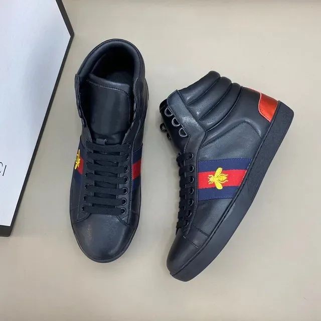 Gucci Ace High Top Black Blue Red Web Bee Lifestyle Sneakers 9