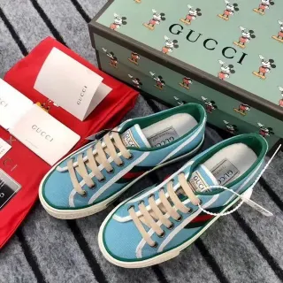 Gucci Ace Light Blue and Green Web Stripe Lifestyle Sneakers