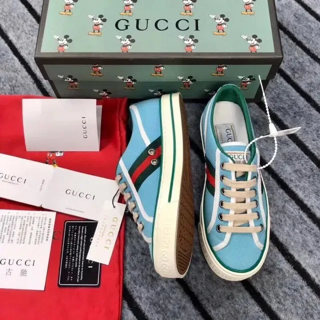 Gucci Ace Light Blue and Green Web Stripe Lifestyle Sneakers 3