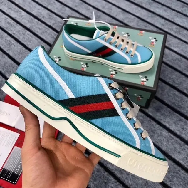 Gucci Ace Light Blue and Green Web Stripe Lifestyle Sneakers 4