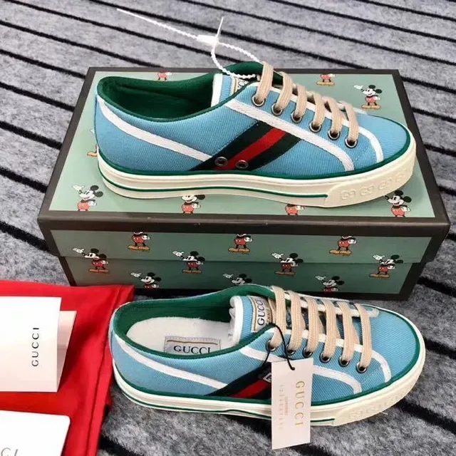 Gucci Ace Light Blue and Green Web Stripe Lifestyle Sneakers 5