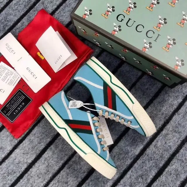 Gucci Ace Light Blue and Green Web Stripe Lifestyle Sneakers 6