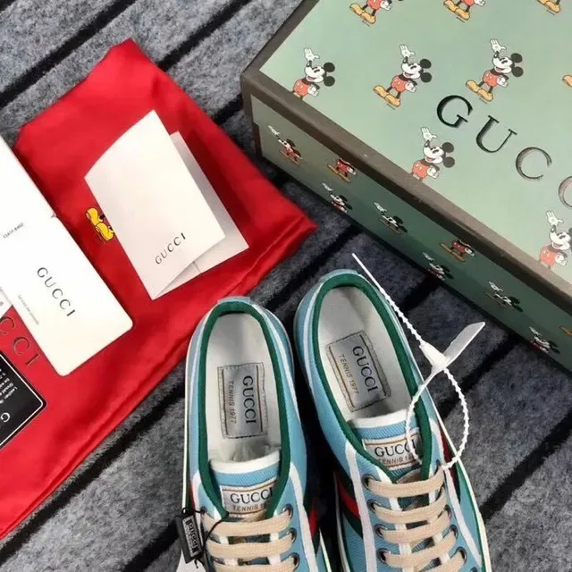 Gucci Ace Light Blue and Green Web Stripe Lifestyle Sneakers 7