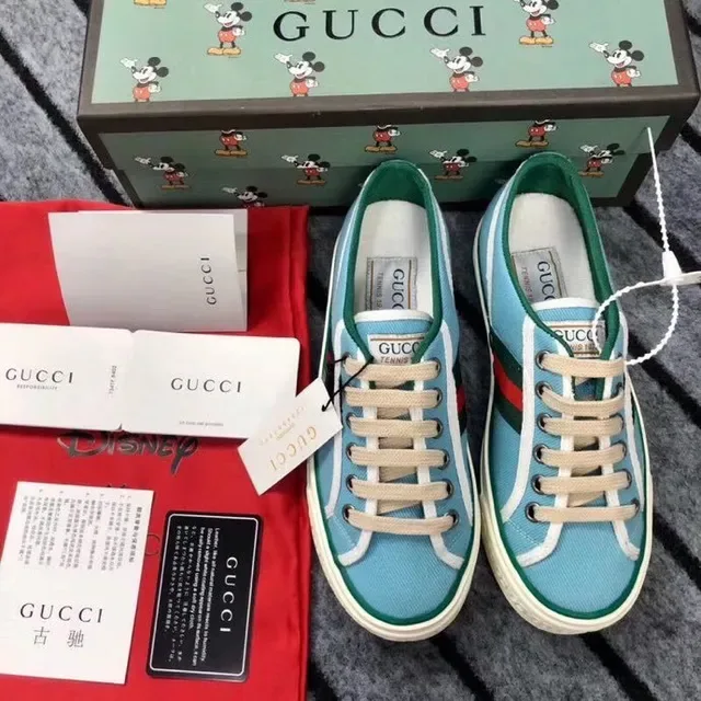Gucci Ace Light Blue and Green Web Stripe Lifestyle Sneakers 8
