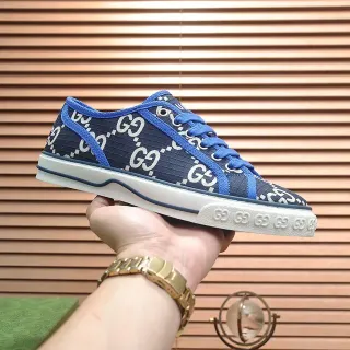 Gucci Ace Navy Blue GG Monogram Canvas Contrast Laces Lifestyle Sneakers