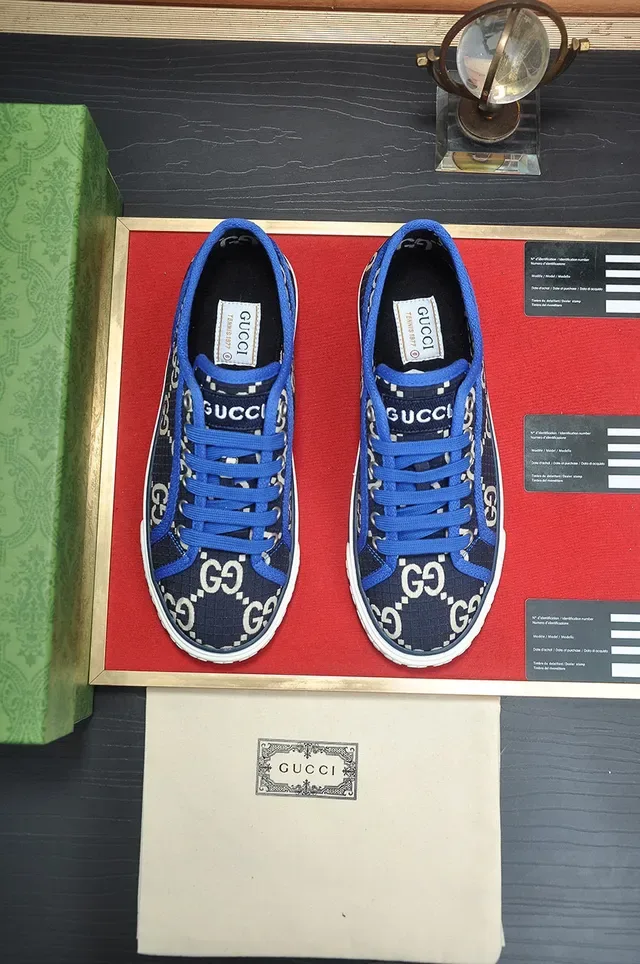 Gucci Ace Navy Blue GG Monogram Canvas cordões contrast lifestyle sneakers 2