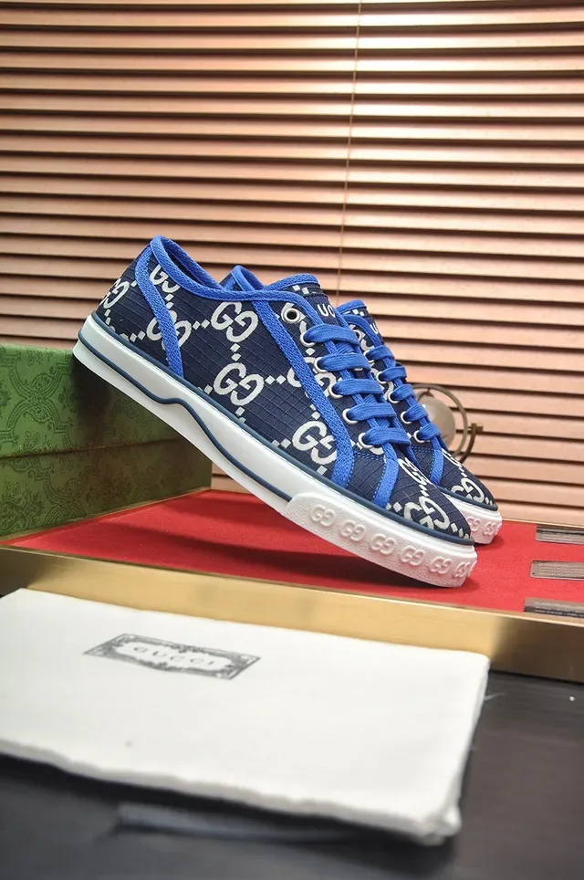 Gucci Ace Navy Blue GG Monogram Canvas cordões contrast lifestyle sneakers 3