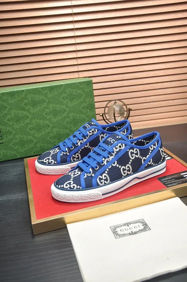 Gucci Ace Navy Blue GG Monogram Canvas cordões contrast lifestyle sneakers 4