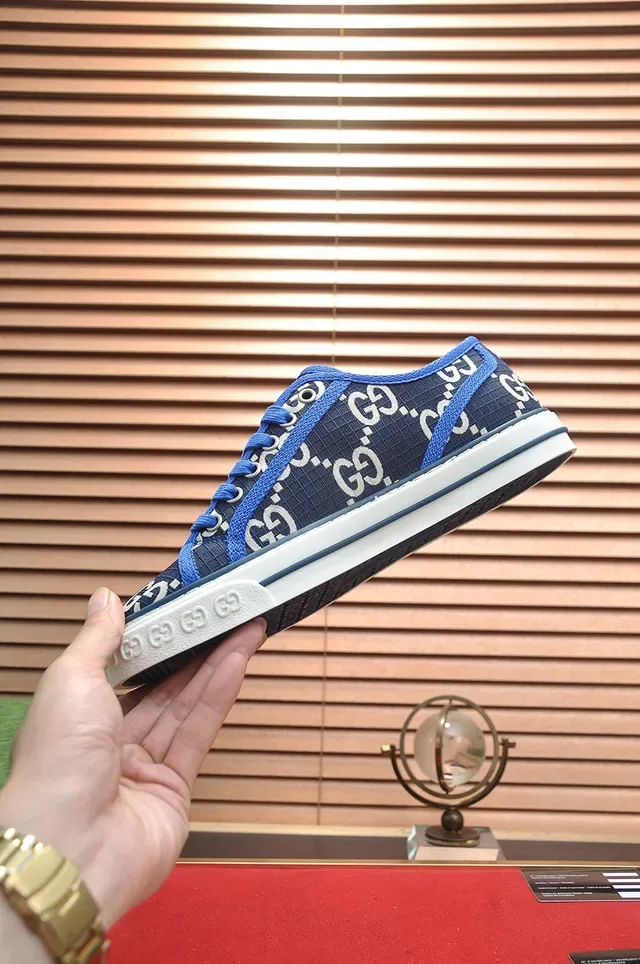 Gucci Ace Navy Blue GG Monogram Canvas cordões contrast lifestyle sneakers 5