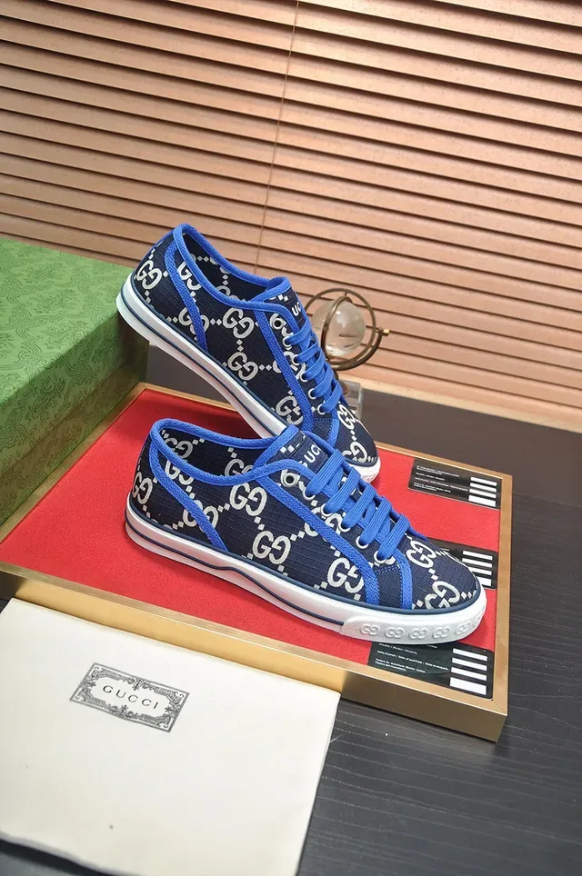 Gucci Ace Navy Blue GG Monogram Canvas cordões contrast lifestyle sneakers 6