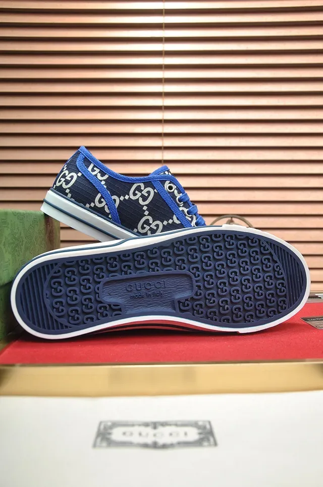 Gucci Ace Navy Blue GG Monogram Canvas cordões contrast lifestyle sneakers 7