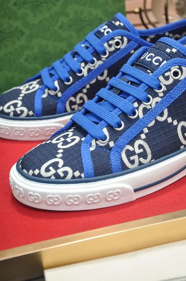 Gucci Ace Navy Blue GG Monogram Canvas cordões contrast lifestyle sneakers 8