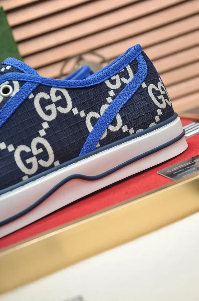 Gucci Ace Navy Blue GG Monogram Canvas cordões contrast lifestyle sneakers 9