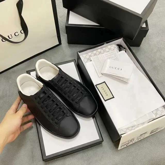 Gucci Ace Perforated Interlocking G Black Lifestyle Sneakers 4