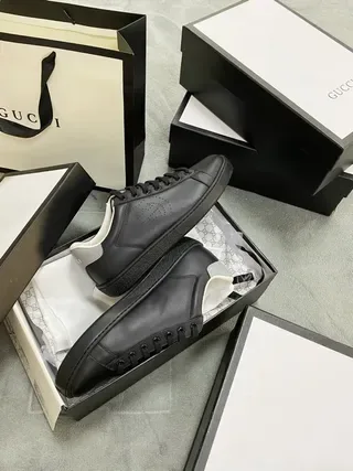 Gucci Ace Perforated Interlocking G Black Lifestyle Sneakers 6