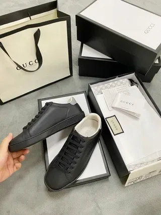 Gucci Ace Perforated Interlocking G Black Lifestyle Sneakers 8