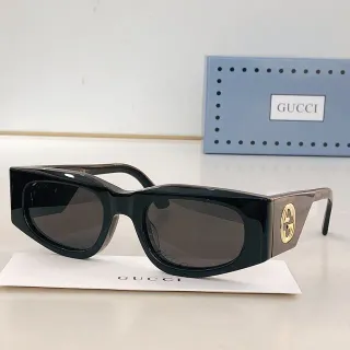 Gucci Angular Rectangular Glossy Black Sunglasses