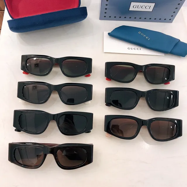 Gucci Angular Rectangular Glossy Black Sunglasses 2