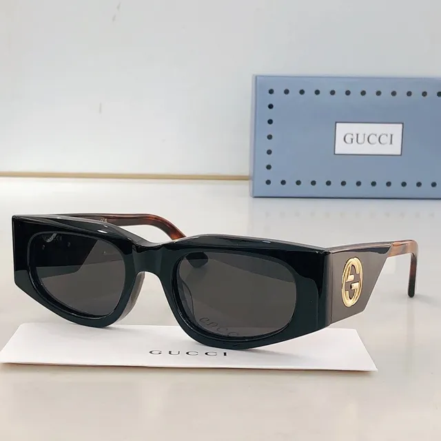 Gucci Angular Rectangular Glossy Black Sunglasses 4